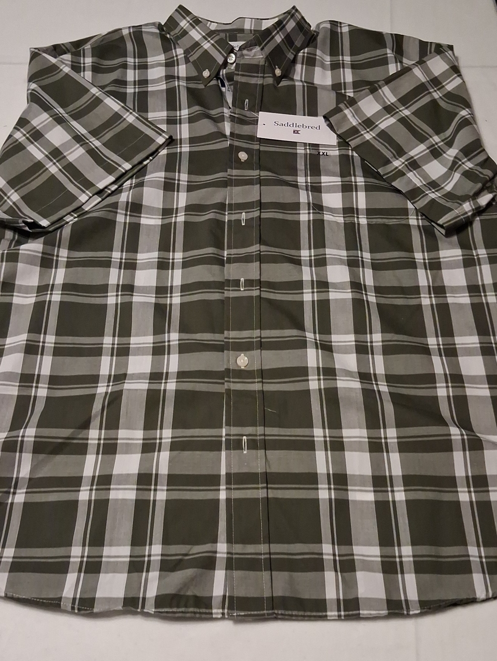 Saddlebred Olive & White Plaid Button-Down Shirt - Men